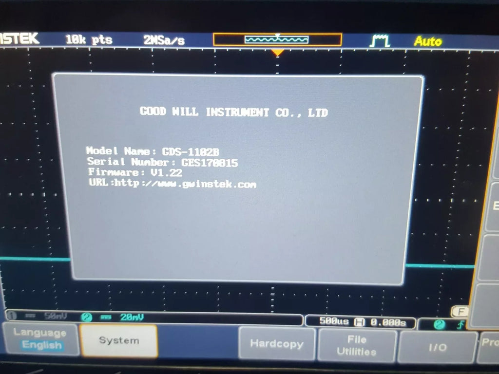 GWInstek GDS-1102B 100MHz 2-Channel Digital Storage Oscilloscope - ZYYKZ Test Equipment