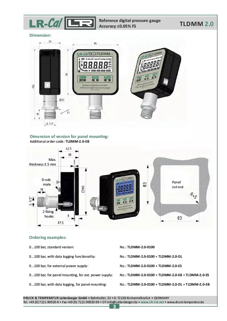 LR-Cal TLDMM 2.0 Precision Digital Reference Pressure Gauge ±0.05% Accuracy