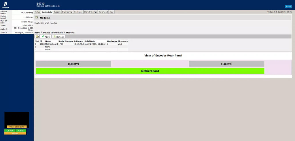 Tandberg E5710 MPEG-2 SD Video Encoder - ZYYKZ Test Equipment