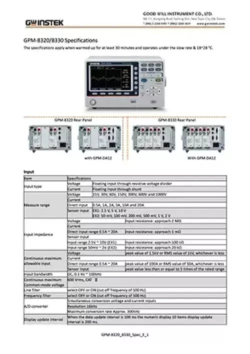 GW Instek GPM-8320 2-Channel 3-Phase Power Meter - 1000V, 20A, GPIB