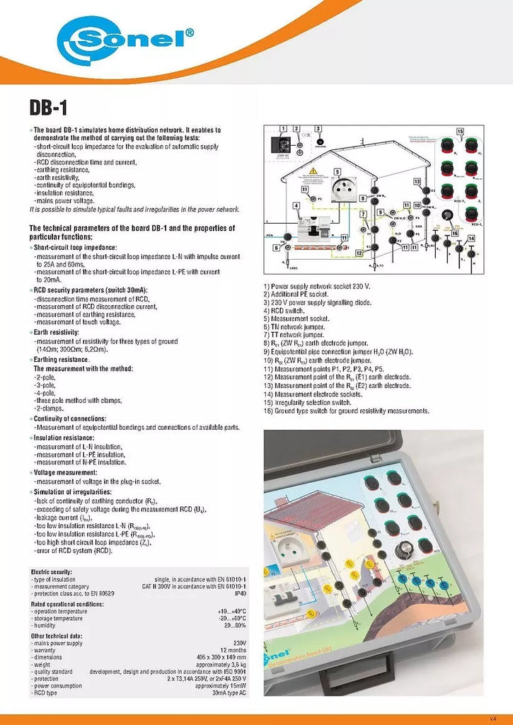 Sonel DB1 Demonstration Training Board with 13 Simulated Measurements