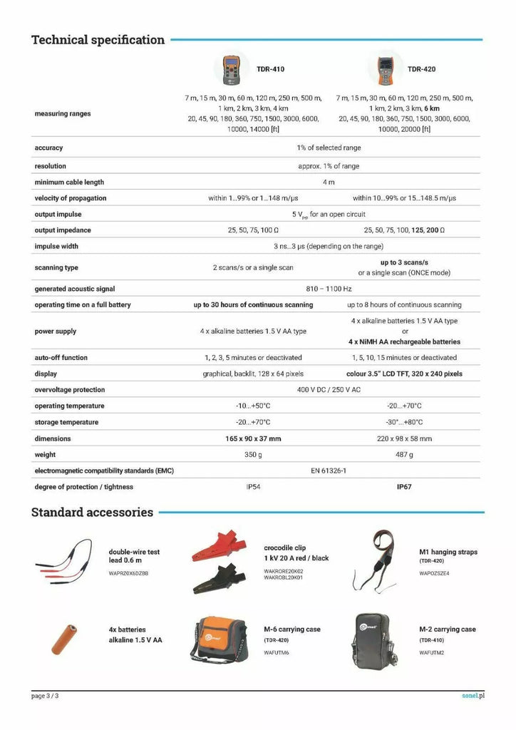 Sonel TDR-410 Time Domain Reflectometer - 7m to 4000m Range, 1% Accuracy