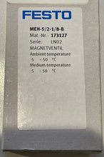 Load image into Gallery viewer, Festo MEH-5/2-1/8-B Solenoid Valve, 5/2 Way, 1/8" Port, Model 173127 - ZYYKZ Test Equipment