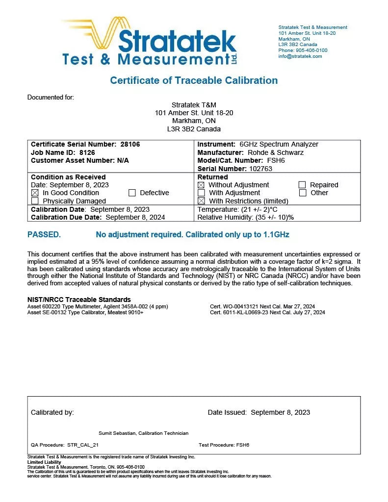 Rohde & Schwarz FSH6 Spectrum Analyzer 100kHz - 6GHz with PreAmp Calibration
