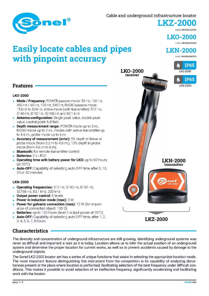 Sonel LKZ-2000 Wire and Cable Tracer Pipe Locator