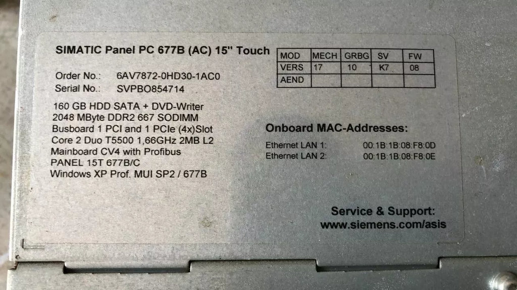 Siemens PC677B 6AV7872-0HD30-1AC0 Industrial Control Unit - Tested and Certified