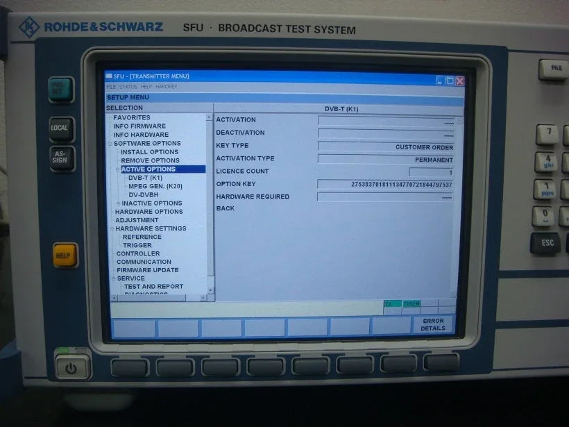 Rohde & Schwarz SFU K1/K20 DVB-T Broadcast Test System - ZYYKZ Test Equipment