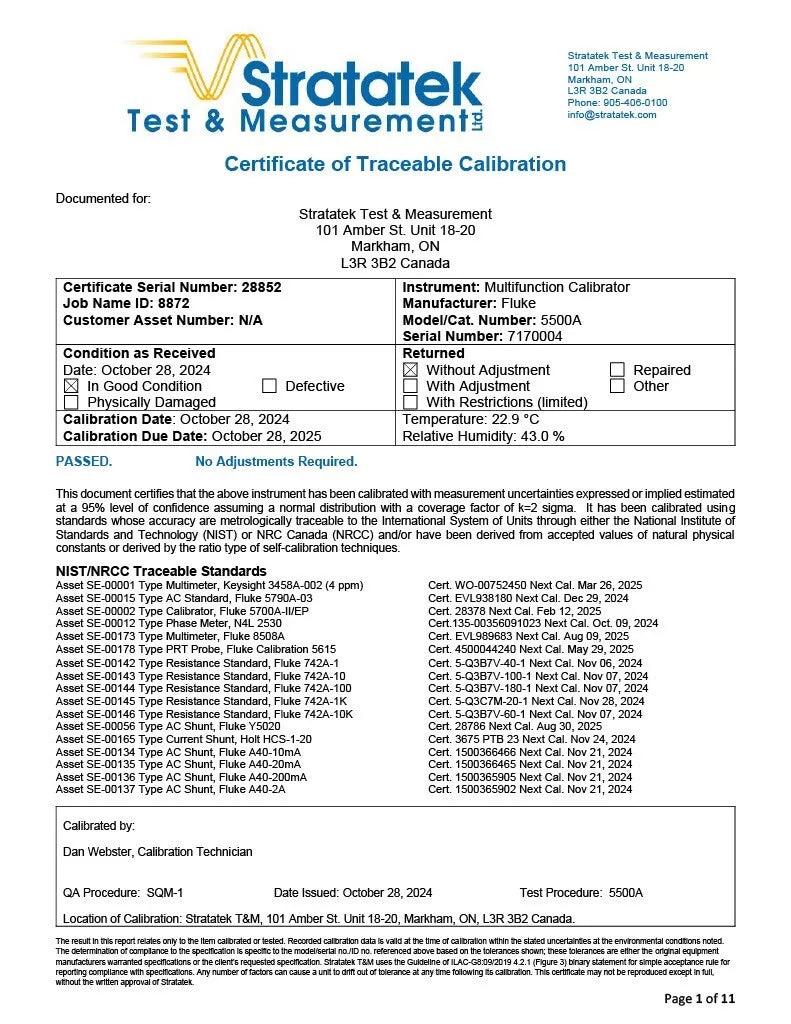 Fluke 5500A Multifunction Calibrator - NIST Calibrated Multi-Product Calibration Tool