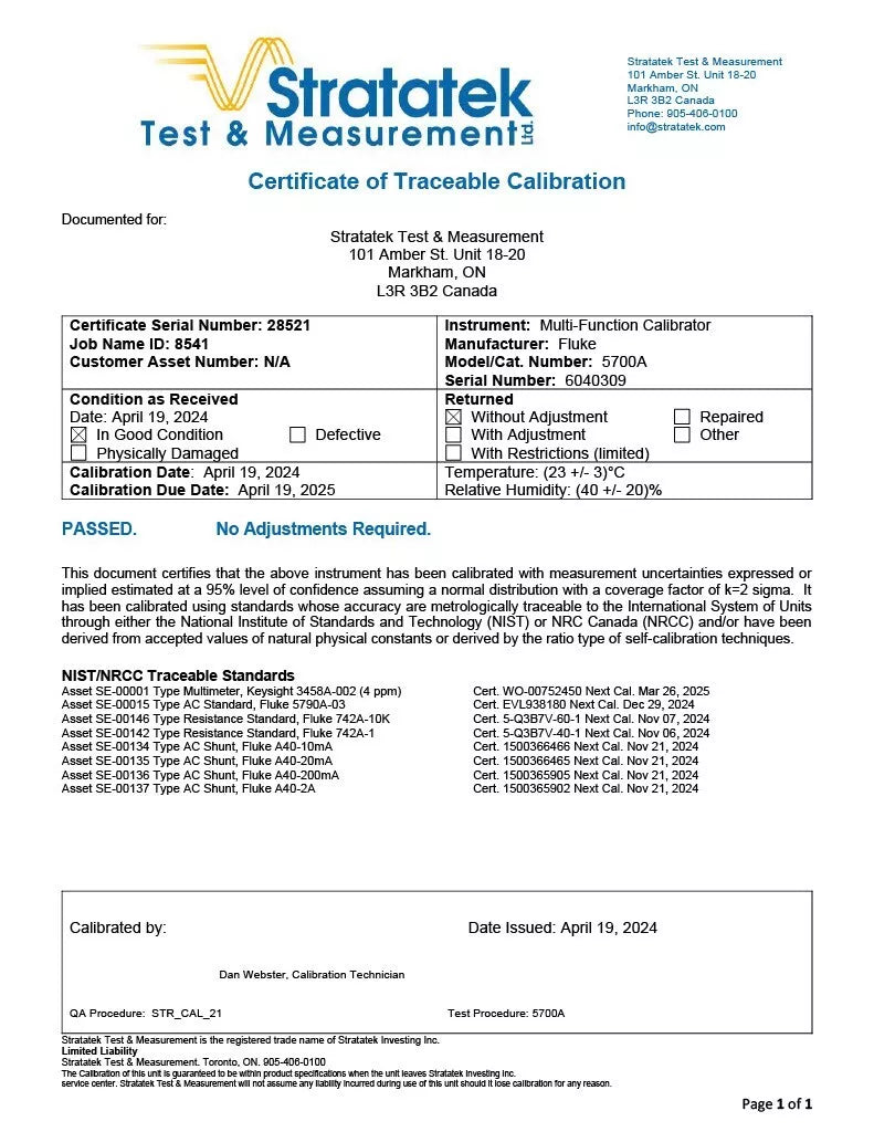 Fluke 5700A Multifunction Calibrator with Wideband Option