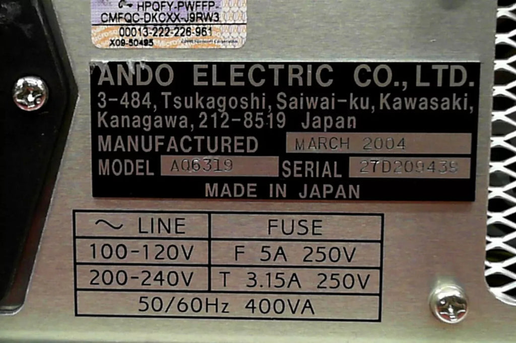 Ando AQ6319 Optical Spectrum Analyzer 600 nm to 1700 nm - ZYYKZ Test Equipment