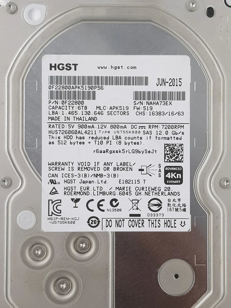 HGST Ultrastar 6TB SAS 12Gb/s Enterprise Server Hard Drive - ZYYKZ Test Equipment