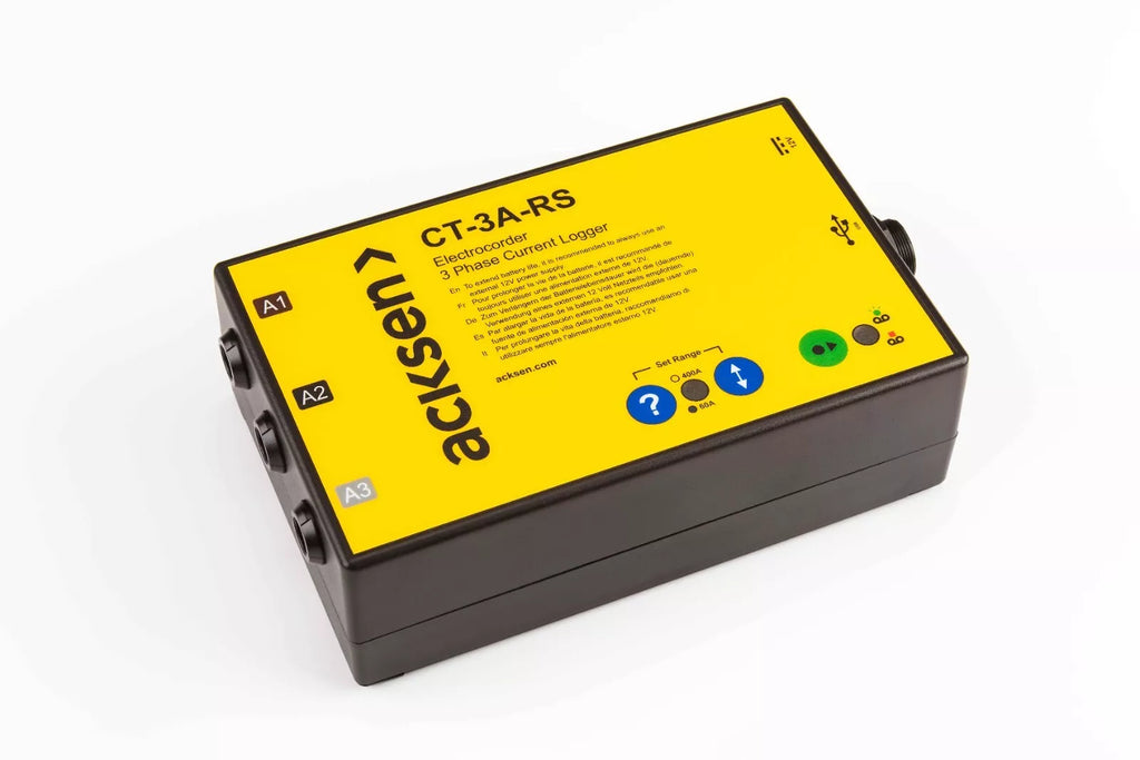 Acksen CT-3A-RS Three Phase Current Logger with 60A/400A CTs, Software & Case