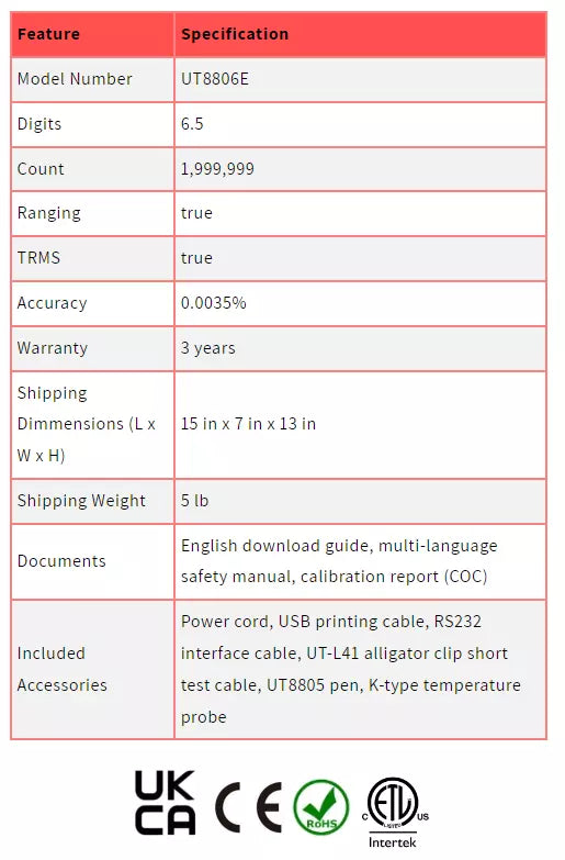 UNI-T UT8806E 6.5 Digit Performance-Series Bench Digital Multimeter