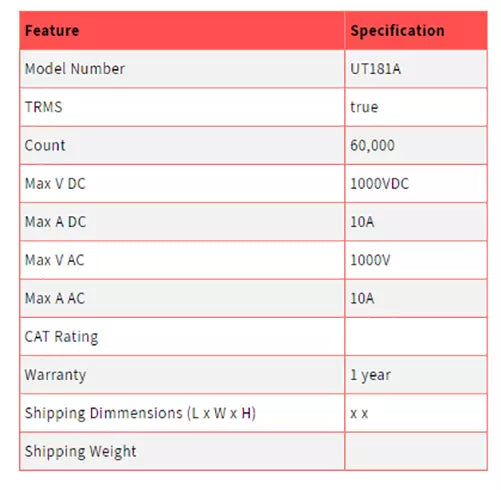 UNI-T UT181A TRMS Datalogging Digital Multimeter