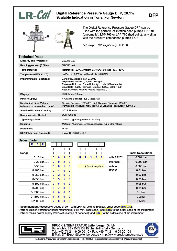 LR-Cal DFP Digital Force, Weight, and Pressure Gauge with ±0.1% Accuracy