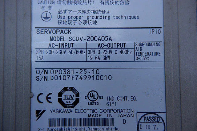 YASKAWA SGDV-200A05A High-Performance AC Servopack Drive - ZYYKZ Test Equipment