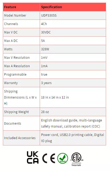UNI-T UDP3305S 4-Channel Programmable Linear DC Power Supply - 30V/5A, 328W