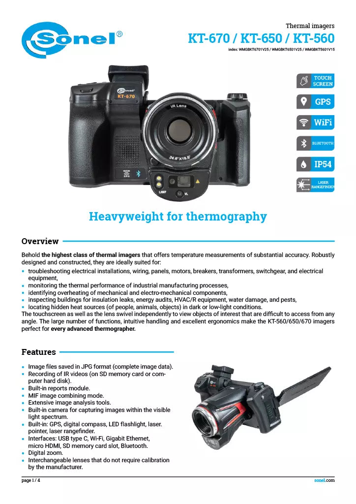 Sonel KT-560.1 Thermal Imaging Camera with 25mm Lens and 384x288 Imager
