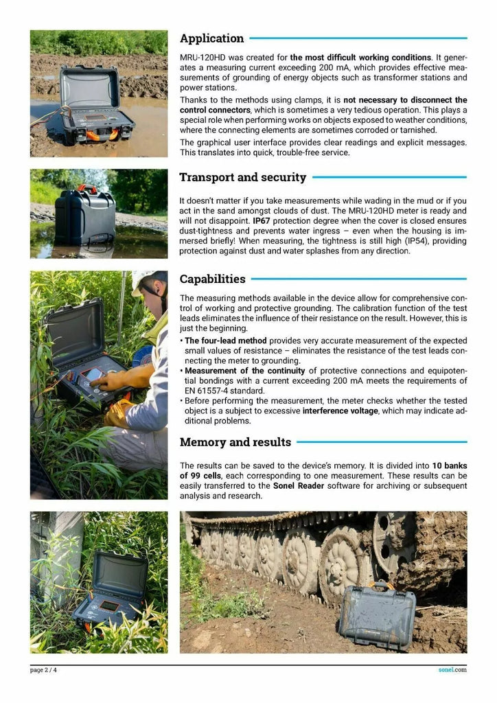 Sonel MRU-120 HD Earth Ground Resistance and Resistivity Tester Meter