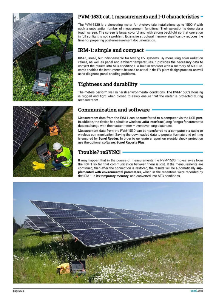 Sonel PVM-1530 PRO Photovoltaic Tester - 1500V 40A for Solar Installations