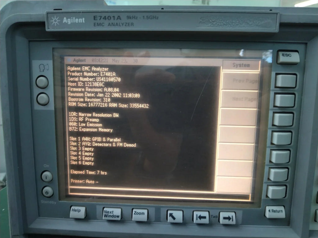 Agilent E7401A EMC Analyzer 9 kHz to 1.5 GHz with 1DR, 1DS, 060, B72 Options - ZYYKZ Test Equipment