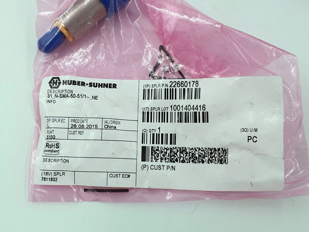 HUBER+SUHNER Coaxial Adapter N Male to SMA Female Connector - ZYYKZ Test Equipment