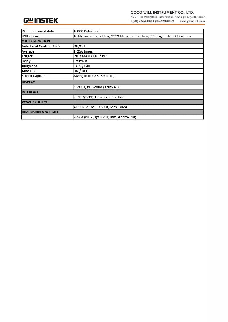 GW Instek LCR-6002 Precision LCR Meter - 10Hz to 2kHz, 0.05% Accuracy