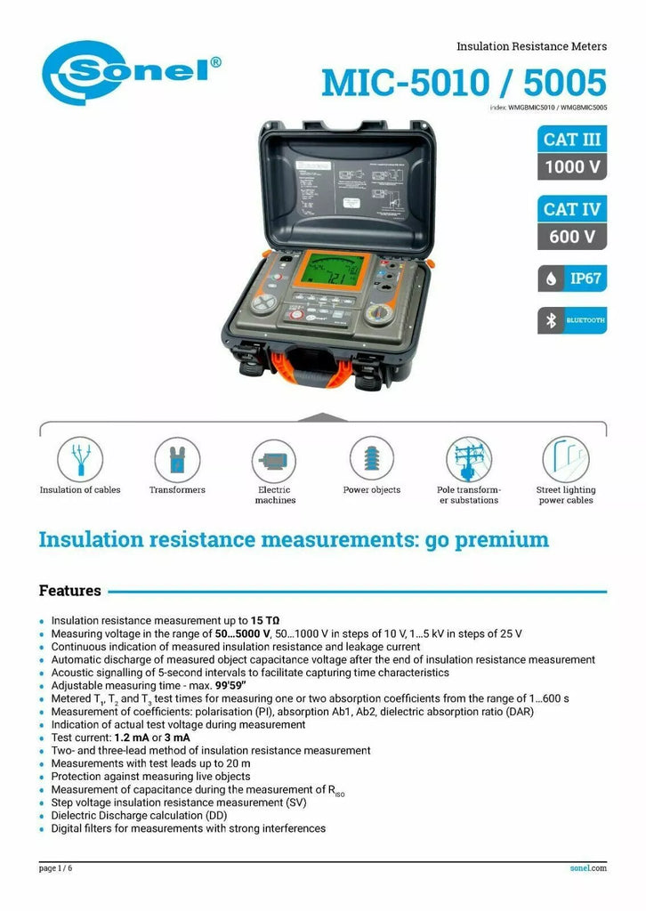 Sonel MIC-5010 5kV Insulation Resistance Tester MegOhmMeter