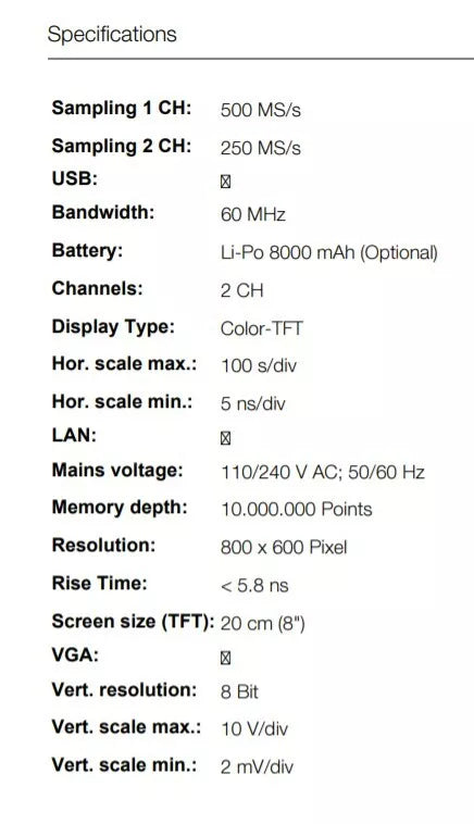 Peaktech P1240 Digital Storage Oscilloscope - 60MHz, 2 Channels, 500 MSa/s
