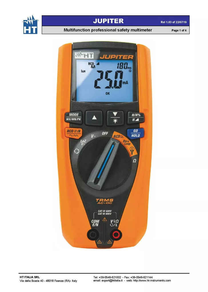 HT Instruments JUPITER Multifunction Multimeter with 690V AC+DC LoZ Input