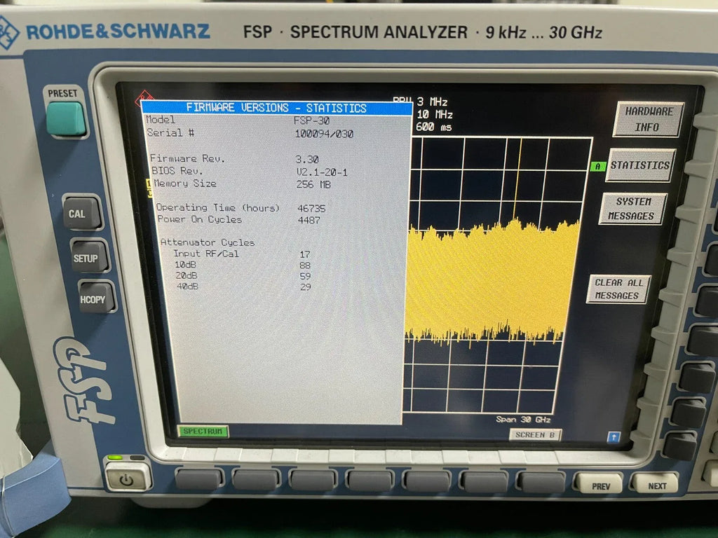 Rohde & Schwarz FSP30 Spectrum Analyzer 9 kHz to 30 GHz - ZYYKZ Test Equipment