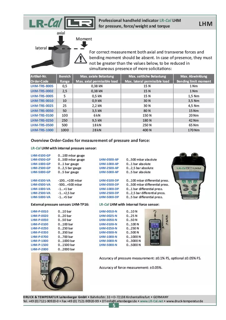 LR-Cal LHM VA Pressure & Torque Meter with Pressure/Vacuum Sensor ±0.05%