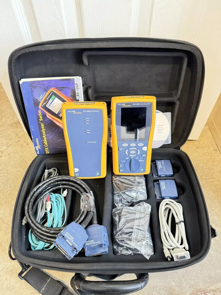 Fluke Networks DTX-1800 CableAnalyzer Cat6/Cat6a Certification Test Set with DTX-PLA002 & DTX-CHA002 Accessories - ZYYKZ Test Equipment