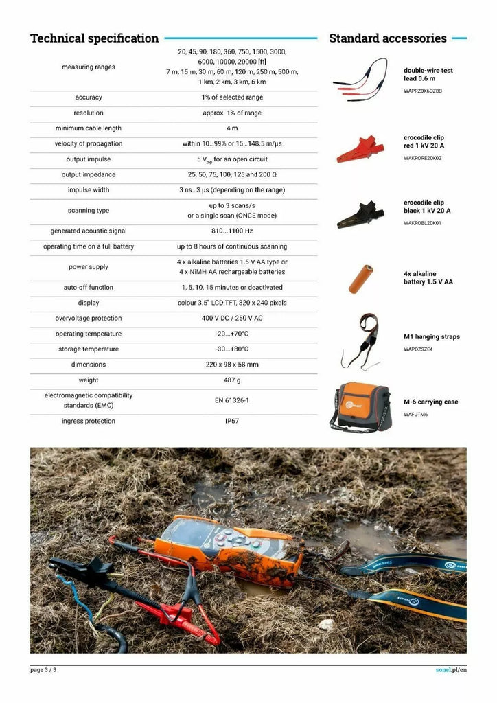 Sonel TDR-420 Time Domain Reflectometer - 6000m Range, 1% Accuracy
