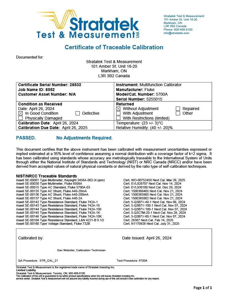 Fluke 5700A Multifunction Calibrator with Wideband Option - Calibrated