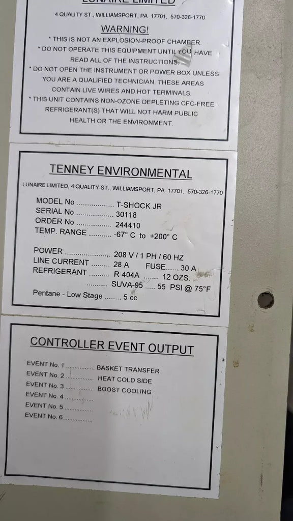 Tenney T-Shock JR Thermal Shock Environmental Test Chamber, Model SN 30118 - ZYYKZ Test Equipment