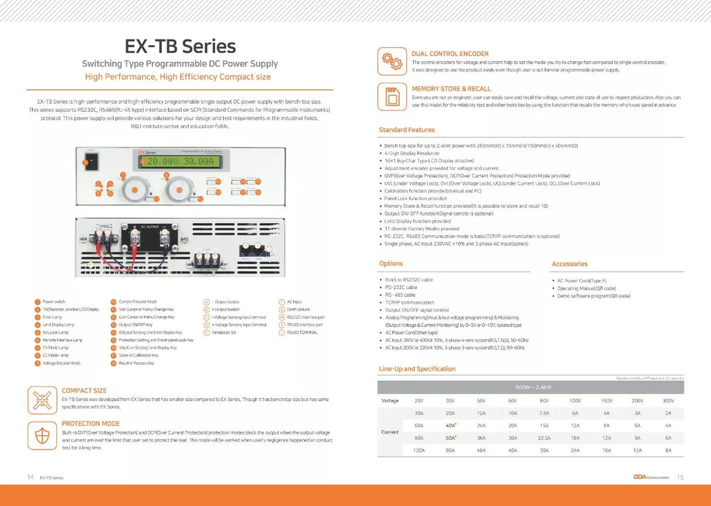 ODA EX60-20TB Programmable DC Power Supply - 60V, 20A, 1.2kW