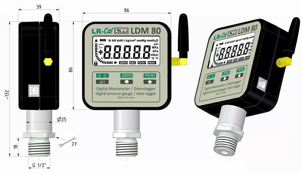 LR-Cal LDM 80 Digital Pressure Gauge Data Logger - 0.2% Accuracy, 29000 PSI, 2000 Bar