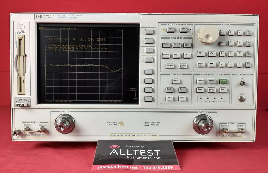 HP Agilent 8722D Vector Network Analyzer with Options 10, 85, 89 - Calibrated - ZYYKZ Test Equipment
