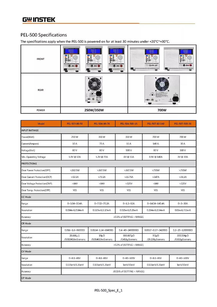 GW Instek PEL-507-500-30 Electronic Load 700W 500V/30A