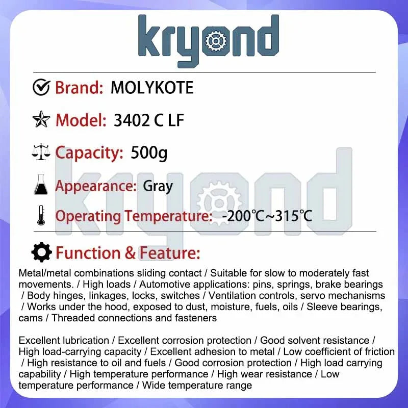 MOLYKOTE 3402-C LF Anti-Friction Coating Lubricant, 500g - ZYYKZ Test Equipment