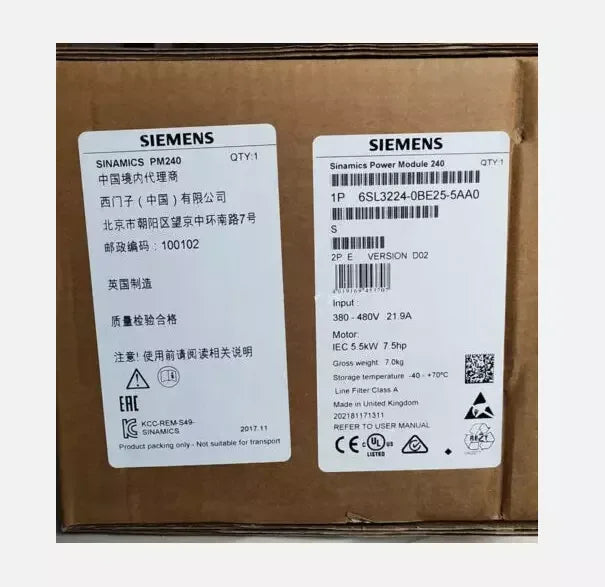 SIEMENS 6SL3224-0BE25-5AA0 SINAMICS S120 Power Module - New In Box - ZYYKZ Test Equipment