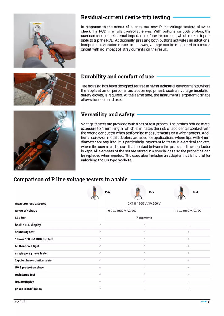 Sonel P-6 Voltage Tester - CAT III 1000V, 1999Ω, Phase Identification