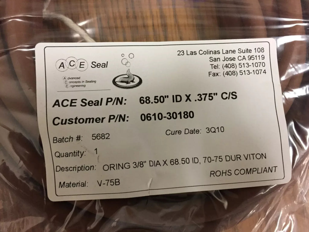 ACE Seal V-75B Brown Vulcanized O-Ring, 68.50 ID x 0.375 Dia - ZYYKZ Test Equipment