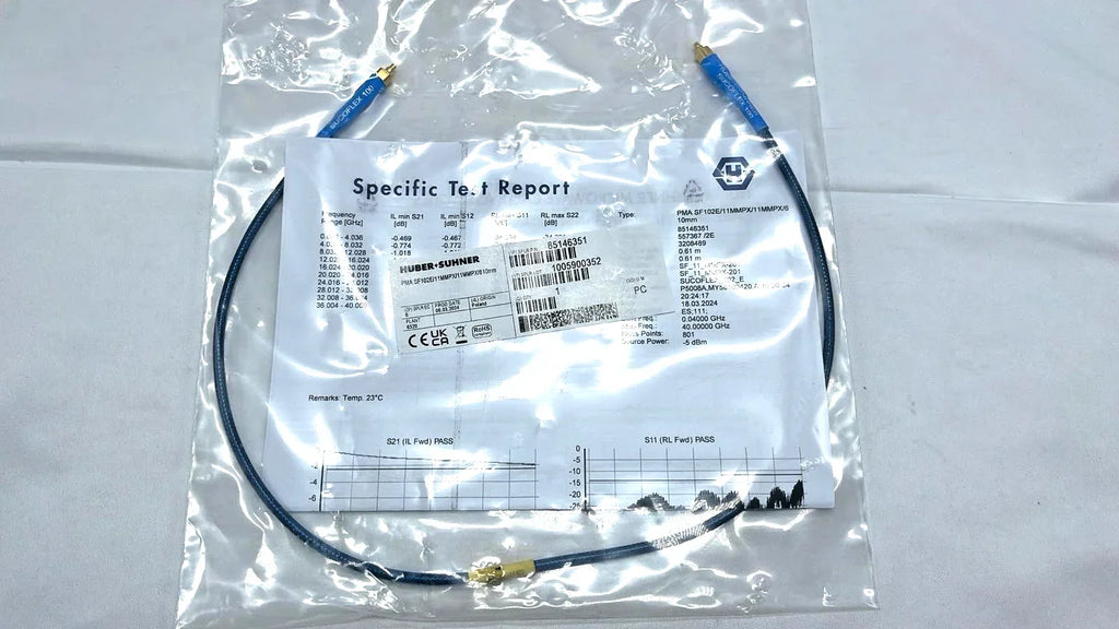 HUBER+SUHNER SF102E/11SK/11 610mm RF Connector Cable - ZYYKZ Test Equipment