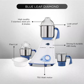 Preethi Blue Leaf Diamond MG-214 750W Mixer Grinder with 3 Stainless Steel Jars - ZYYKZ Test Equipment