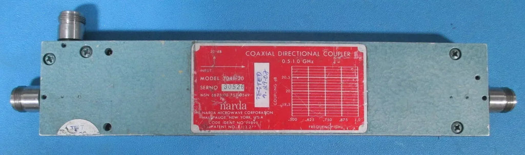 Narda 3041-20 Type N Coaxial Directional Coupler 500 MHz - 1 GHz, 20 dB - ZYYKZ Test Equipment
