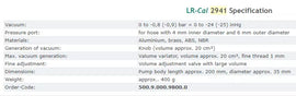 LR-Cal 2941 Pneumatic Vacuum Hand Pump -0.8 Bar to -24 inHg