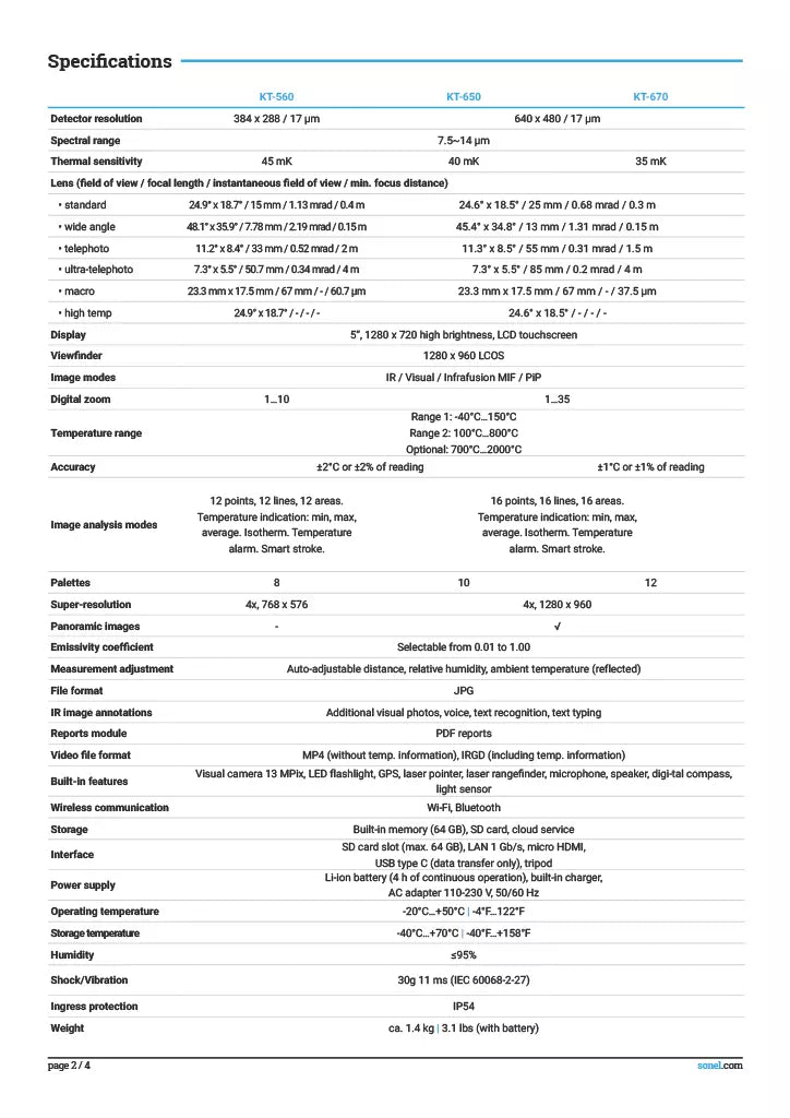 Sonel KT-560.1 Thermal Imaging Camera with 25mm Lens and 384x288 Imager