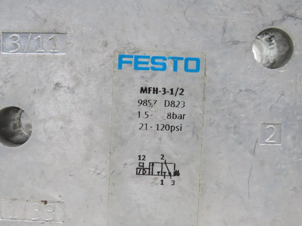 Festo MFH-3-1/2 Solenoid Valve, 8 BAR Pressure Rating - ZYYKZ Test Equipment